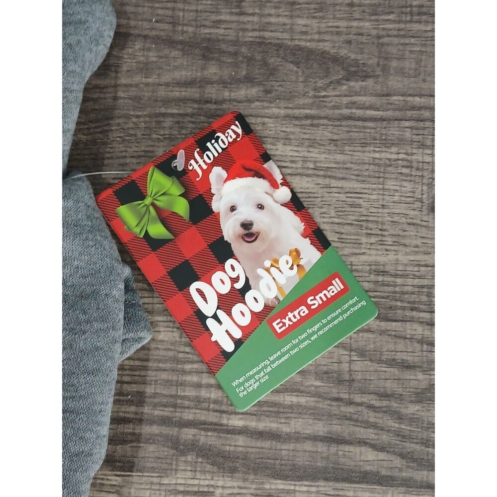 Holiday Dog Hoodie Extra Small.  Gray with Red Truck & Christmas Tree. NWT - Picture 3 of 4